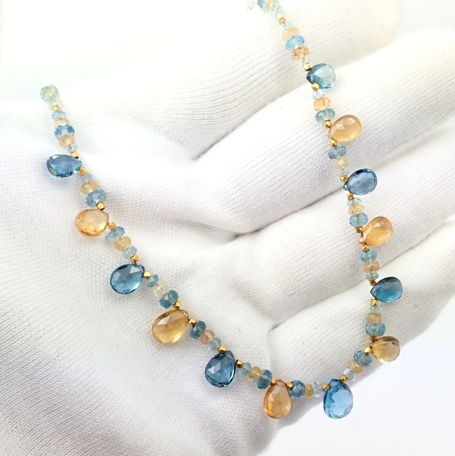 Laura Gibson 22k Yellow Gold Citrine Blue Topaz Citrine Necklace