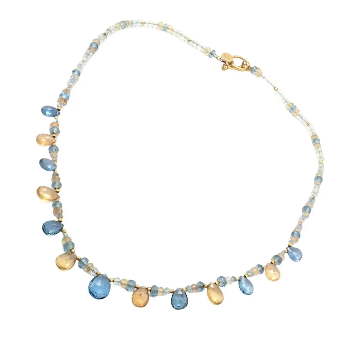 Laura Gibson 22k Yellow Gold Citrine Blue Topaz Citrine Necklace