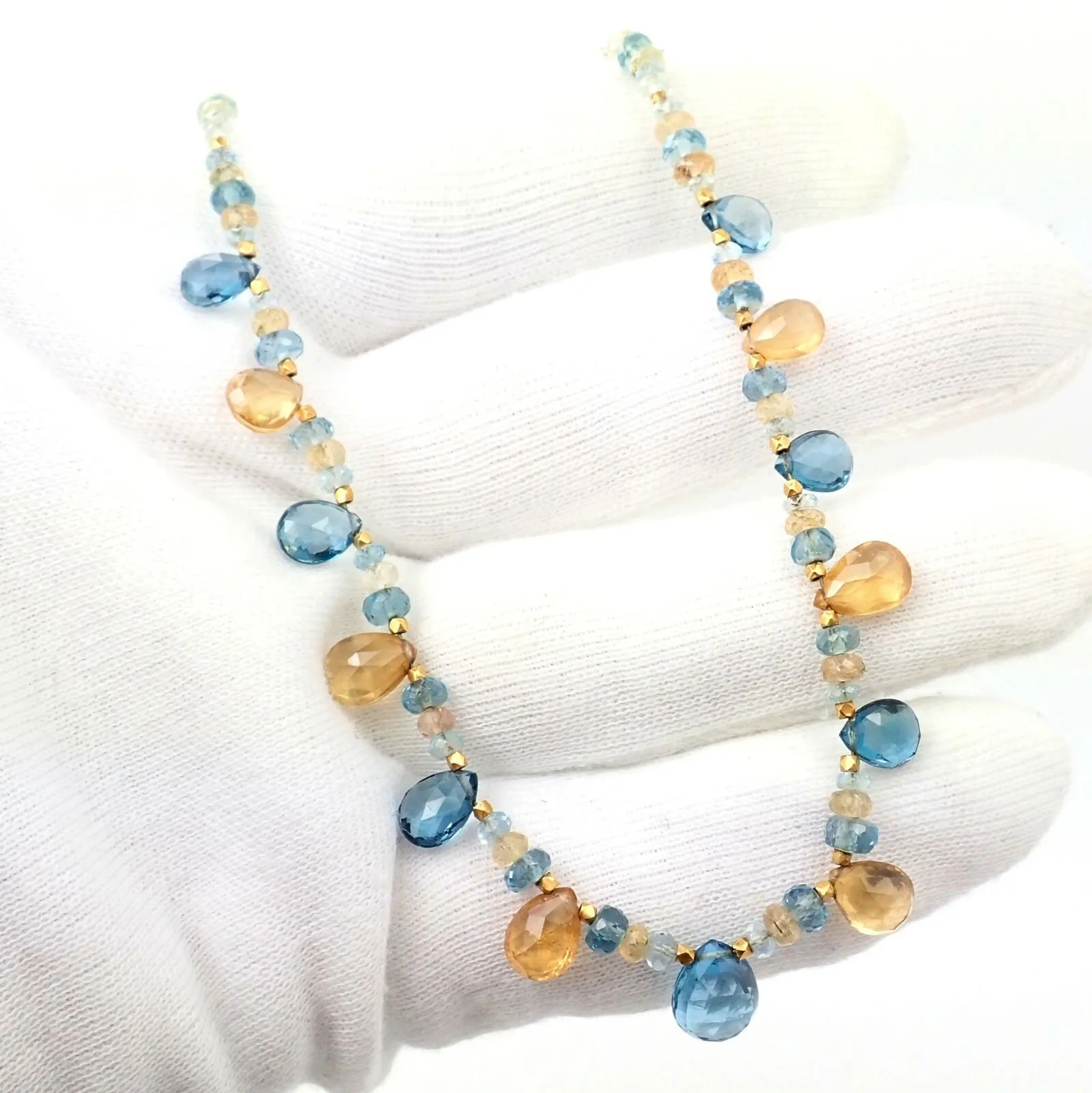 Laura Gibson 22k Yellow Gold Citrine Blue Topaz Citrine Necklace