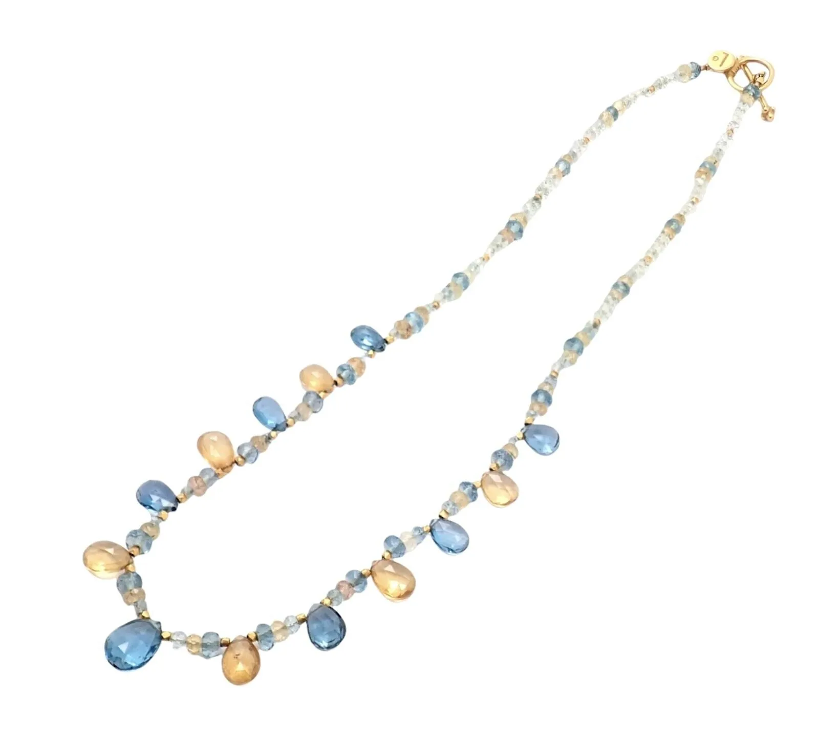 Laura Gibson 22k Yellow Gold Citrine Blue Topaz Citrine Necklace