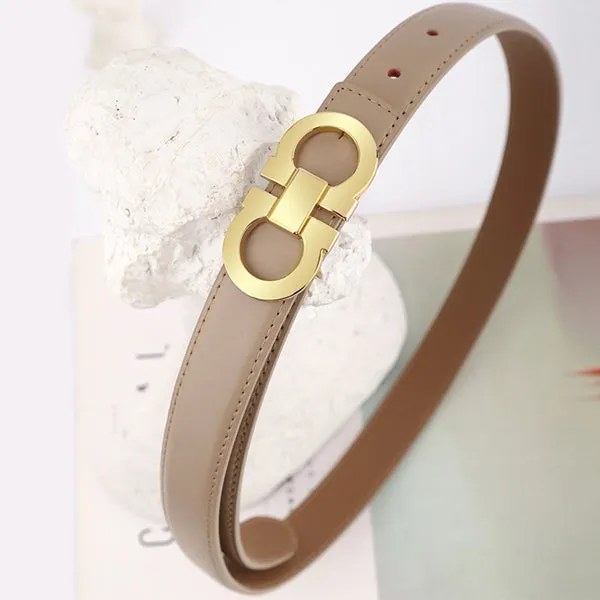 Light Khaki Women's Leather Belts with Gold Double Ring Buckle Belt 淺卡其女士金色雙環扣皮帶 KCBELT1130