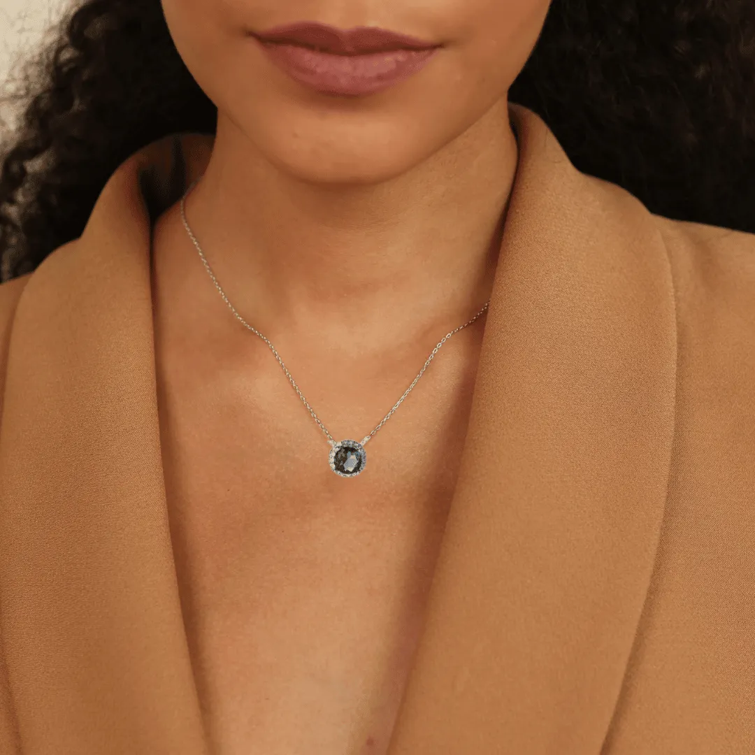 London Blue Topaz Halo Pendant Necklace