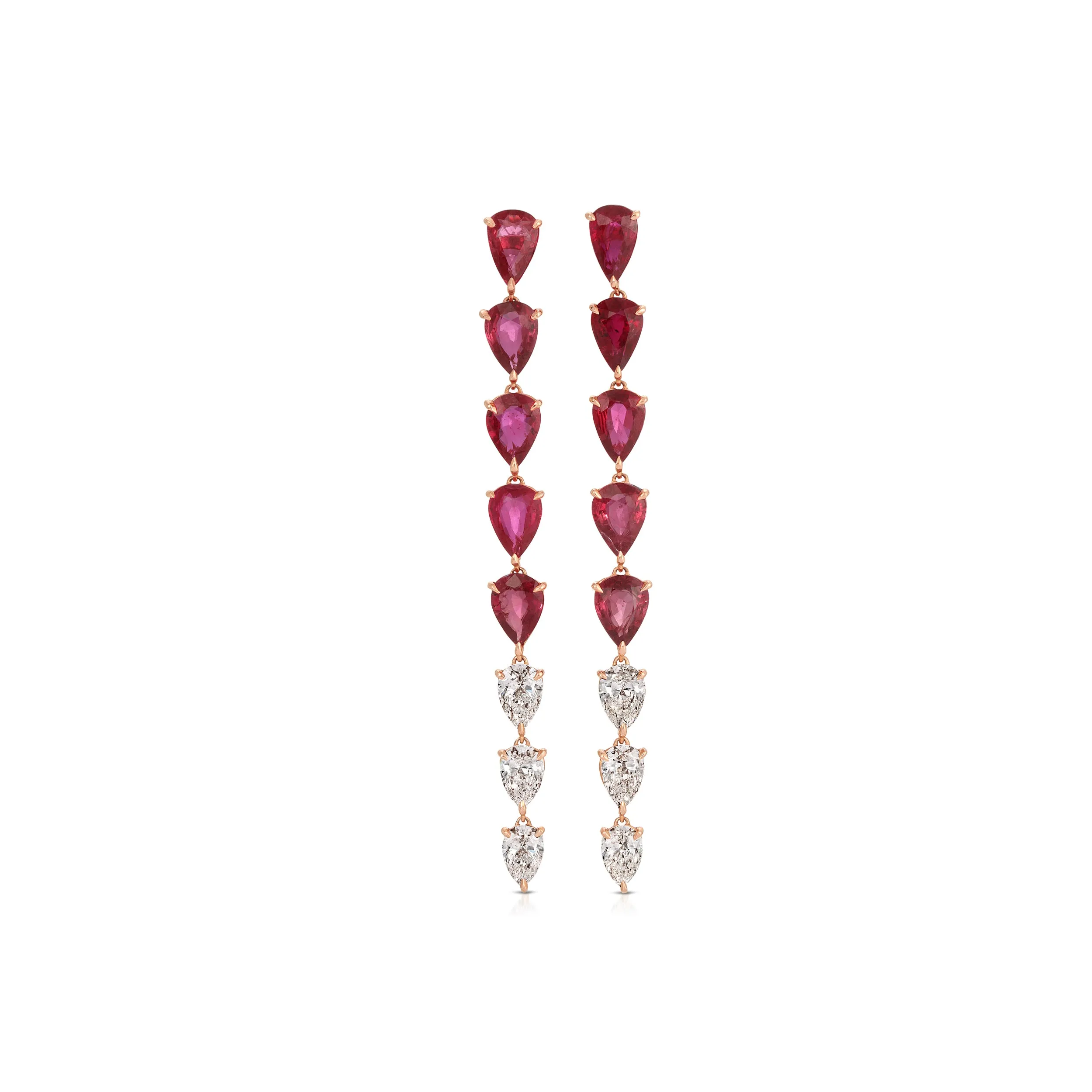 LONG RUBY AND DIAMOND PEAR DROP EARRINGS