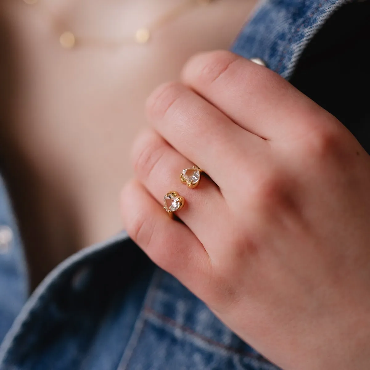 LOVE DUO HEART RING - WHITE TOPAZ & GOLD