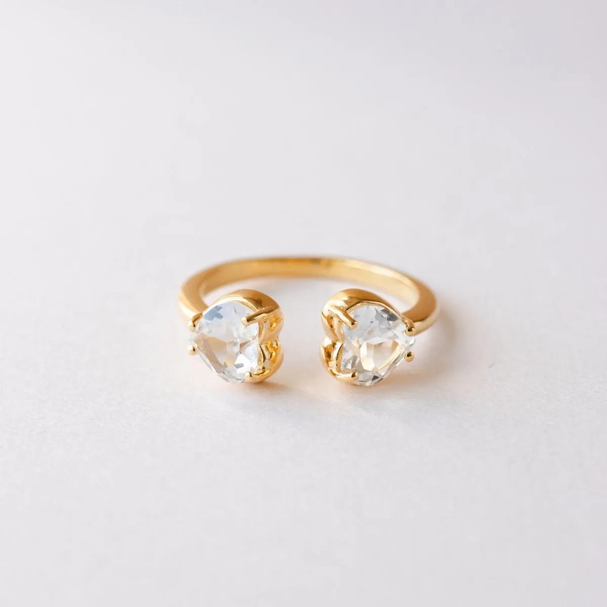 LOVE DUO HEART RING - WHITE TOPAZ & GOLD