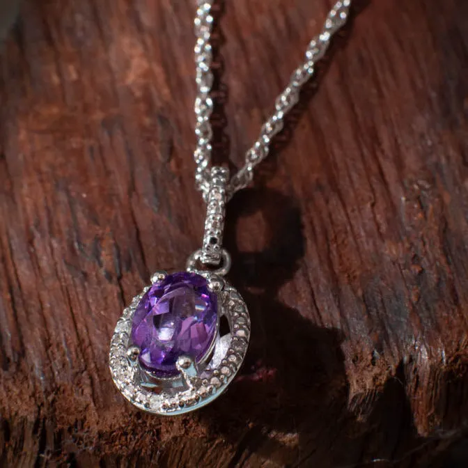 Love is All Around You: Amethyst & Natural Diamond Halo Style Necklace