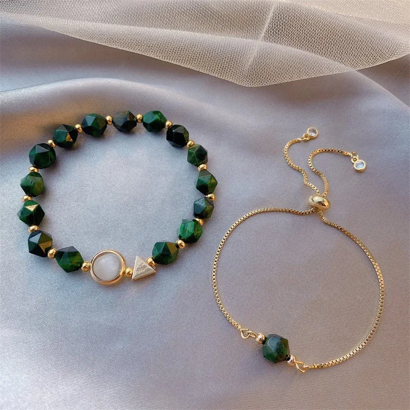 Luxury Natural Green Gemstone Crystal Bracelet