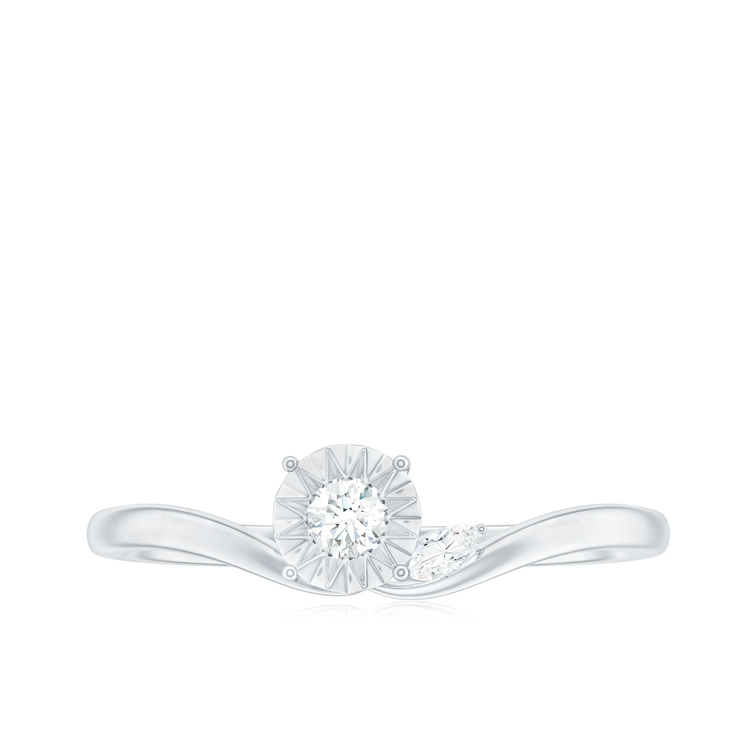 Marquise and Round Diamond Curved Promise Ring in Gold