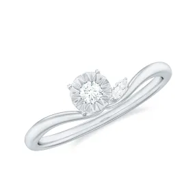 Marquise and Round Diamond Curved Promise Ring in Gold