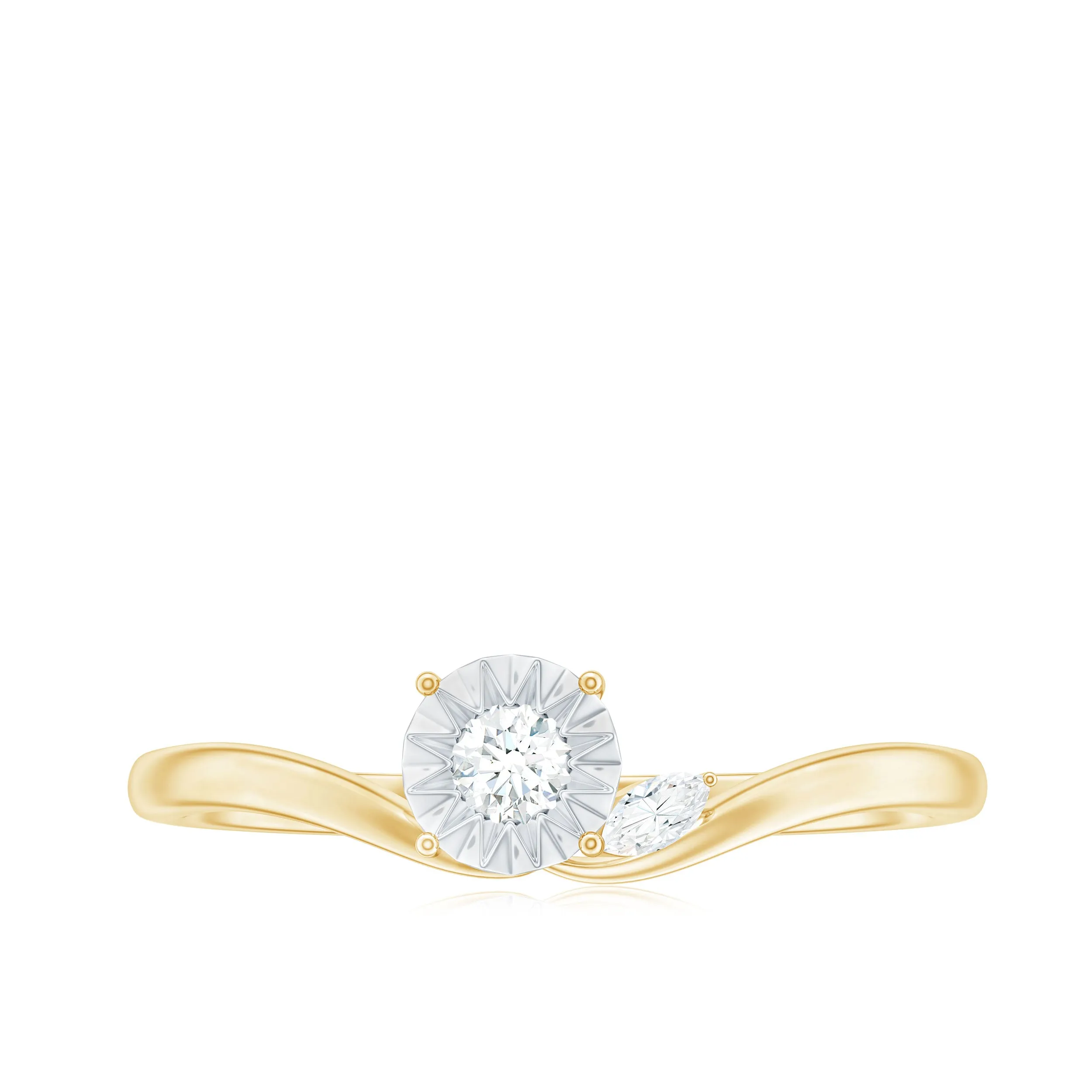 Marquise and Round Diamond Curved Promise Ring in Gold