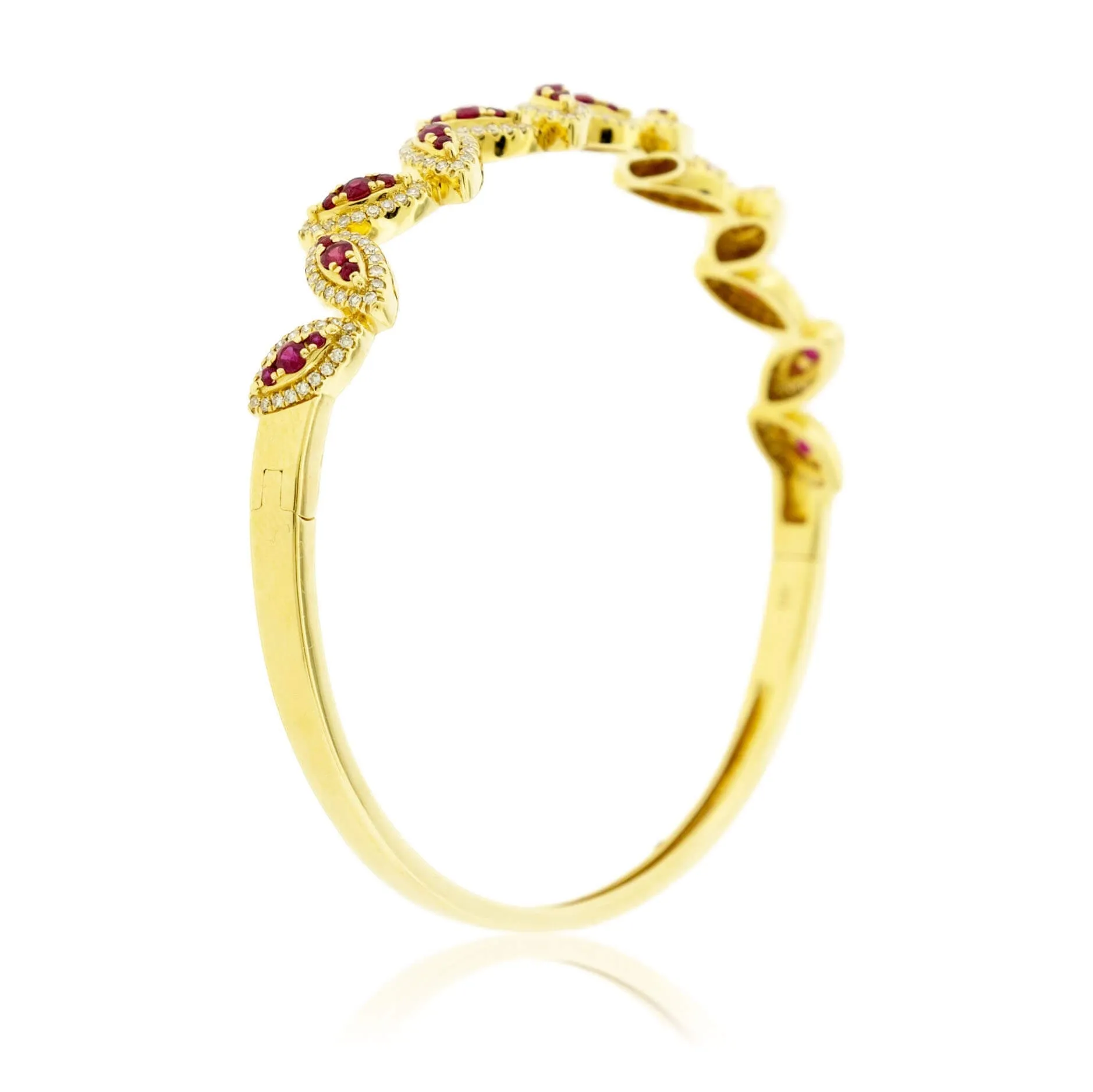 Marquise Shaped Rubies with Diamond Halos Bangle Bracelet