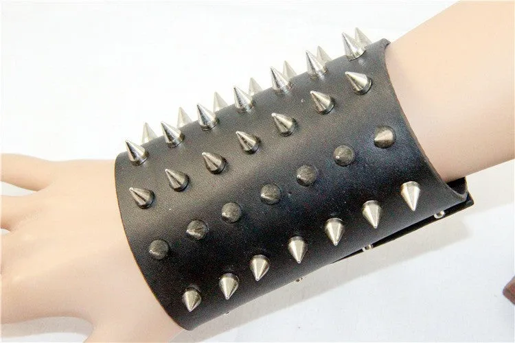 Massive Heavy Metal Leather Spike Bracelet Gauntlet Riveted