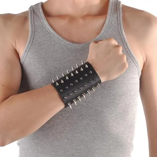 Massive Heavy Metal Leather Spike Bracelet Gauntlet Riveted