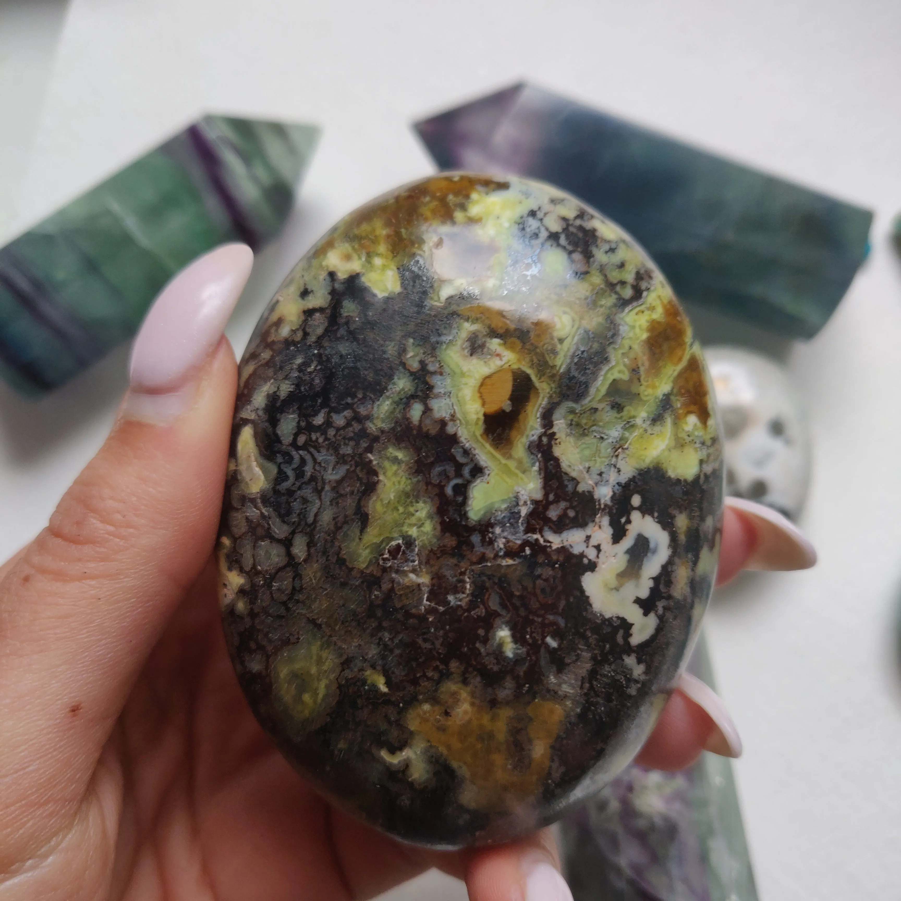 Matrix Green Opal Palm Stone (#1)