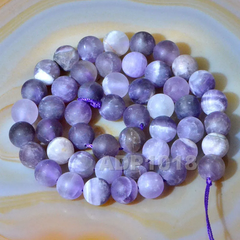 Matte Natural Dream Lace Amethyst Gemstone Round Loose Beads on a 15.5" Strand