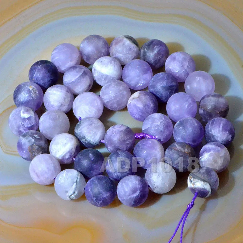 Matte Natural Dream Lace Amethyst Gemstone Round Loose Beads on a 15.5" Strand