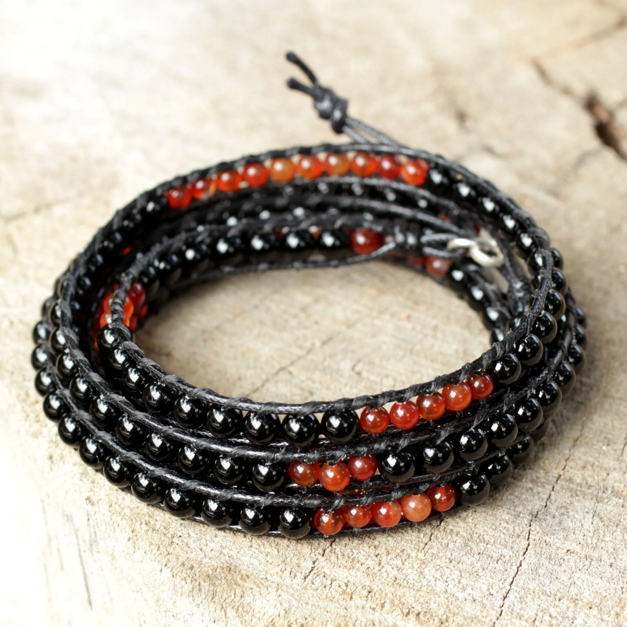 Mekong Midnight Fair Trade Onyx and Carnelian Wrap Bracelet