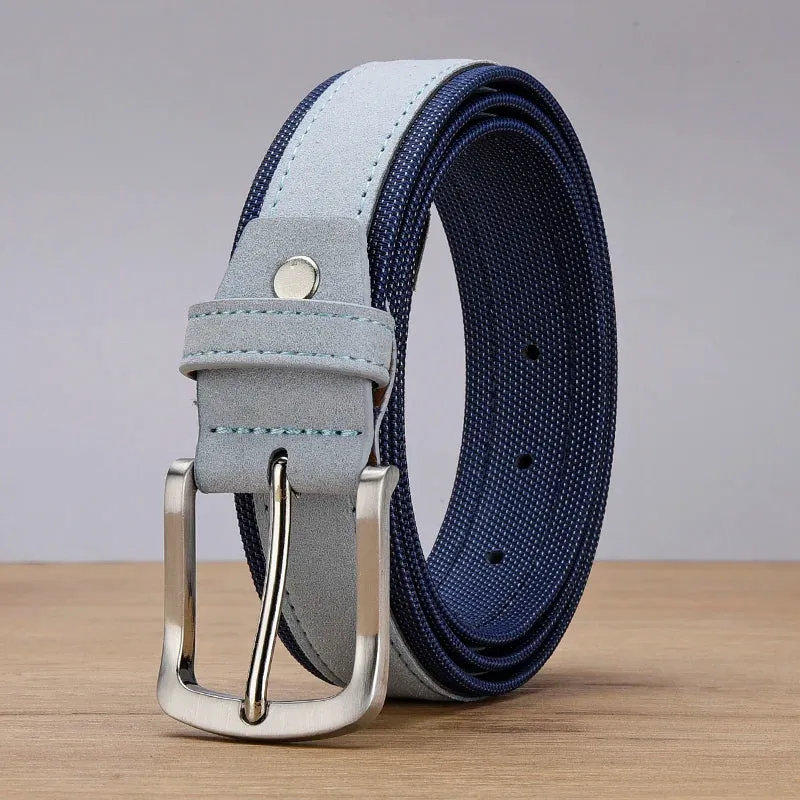 Men Oxford Fabric Suede Leather Belt High Quality Genuine Leather Luxury Pin Buckle For Men 3.5 cm and 3.8 cm Width