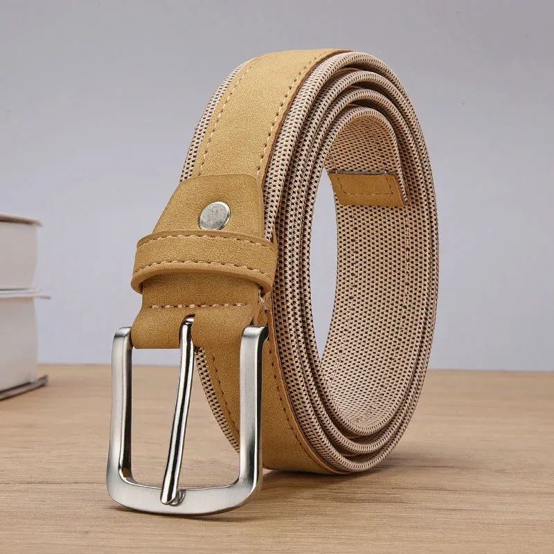 Men Oxford Fabric Suede Leather Belt High Quality Genuine Leather Luxury Pin Buckle For Men 3.5 cm and 3.8 cm Width