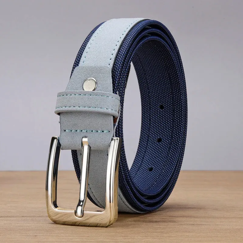 Men Oxford Fabric Suede Leather Belt High Quality Genuine Leather Luxury Pin Buckle For Men 3.5 cm and 3.8 cm Width