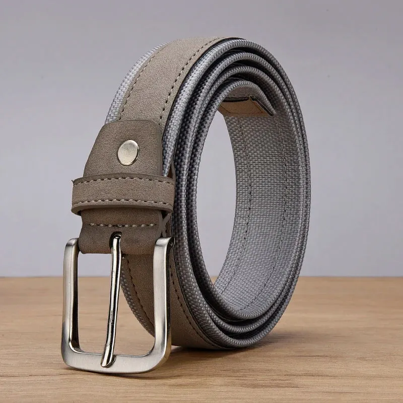 Men Oxford Fabric Suede Leather Belt High Quality Genuine Leather Luxury Pin Buckle For Men 3.5 cm and 3.8 cm Width