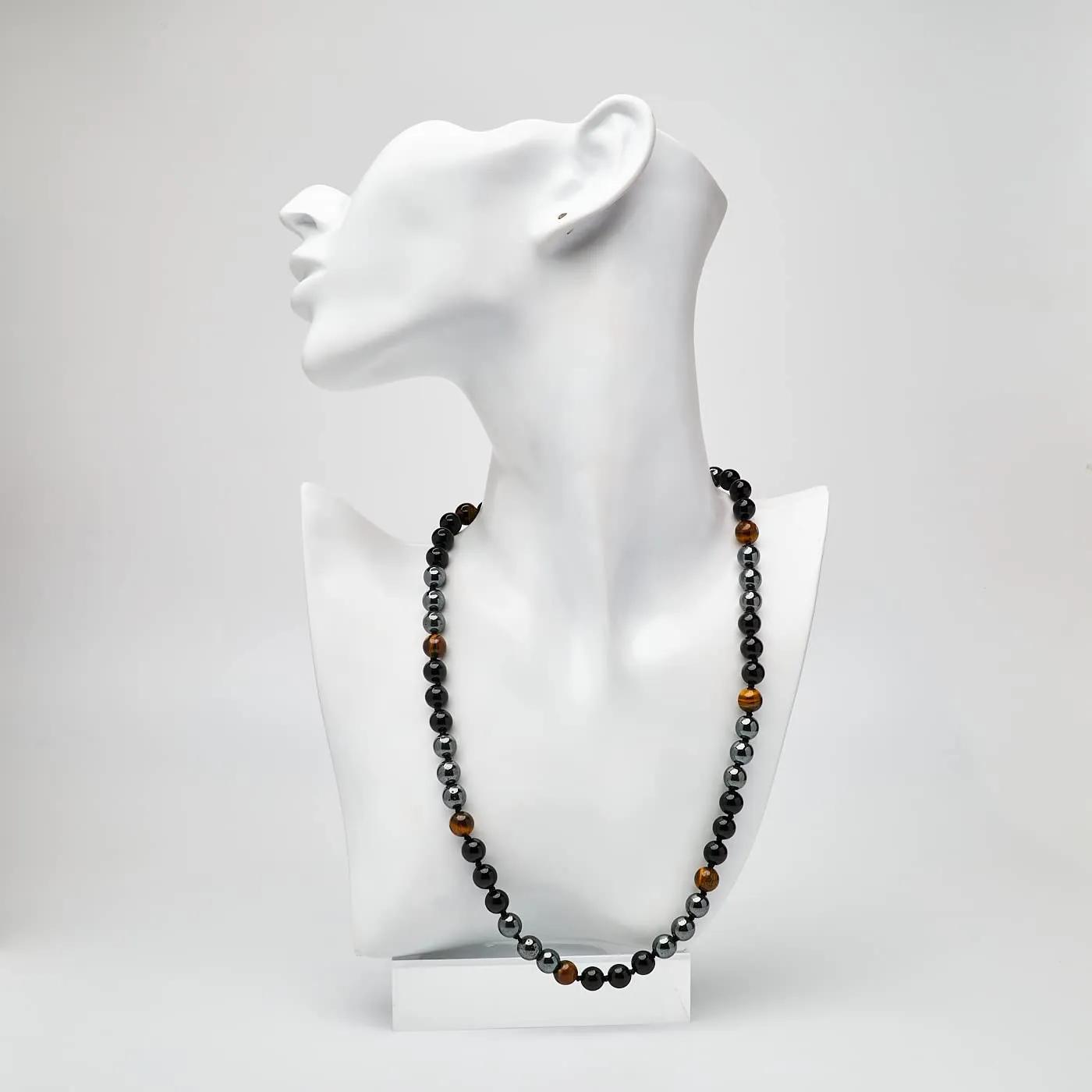 Mens Beaded Necklace | Handmade Natural Tigers Eye And Onyx Beaded Necklace for Men