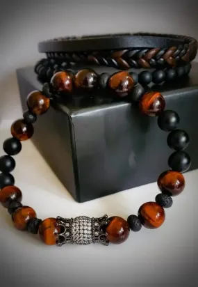 Men's "Bold" Red Tiger Eye Bracelet Set