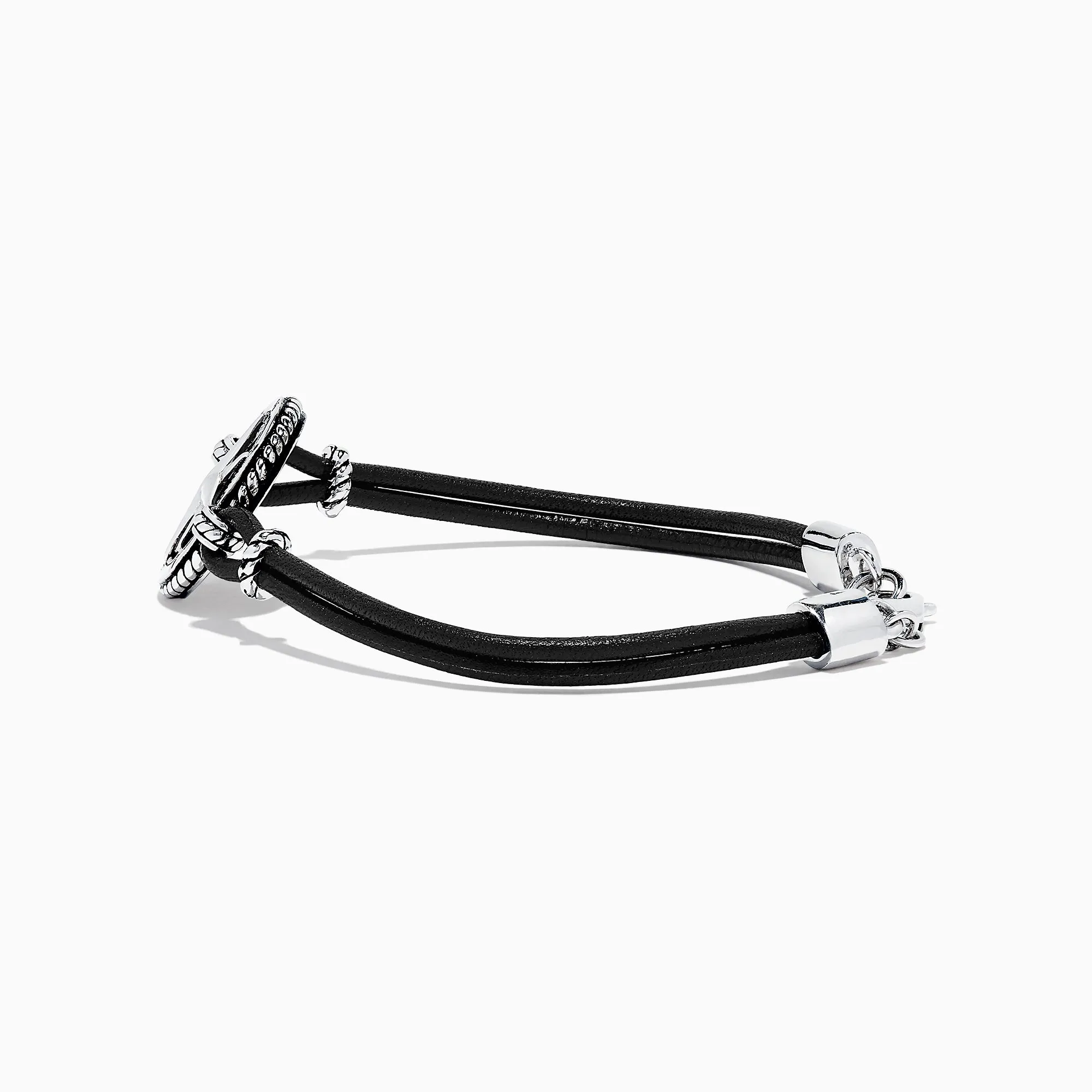 Men's Sterling Silver Onyx Compass Leather Bracelet, 4.00 TCW