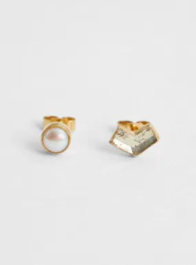 Mismatched Stud Earrings White