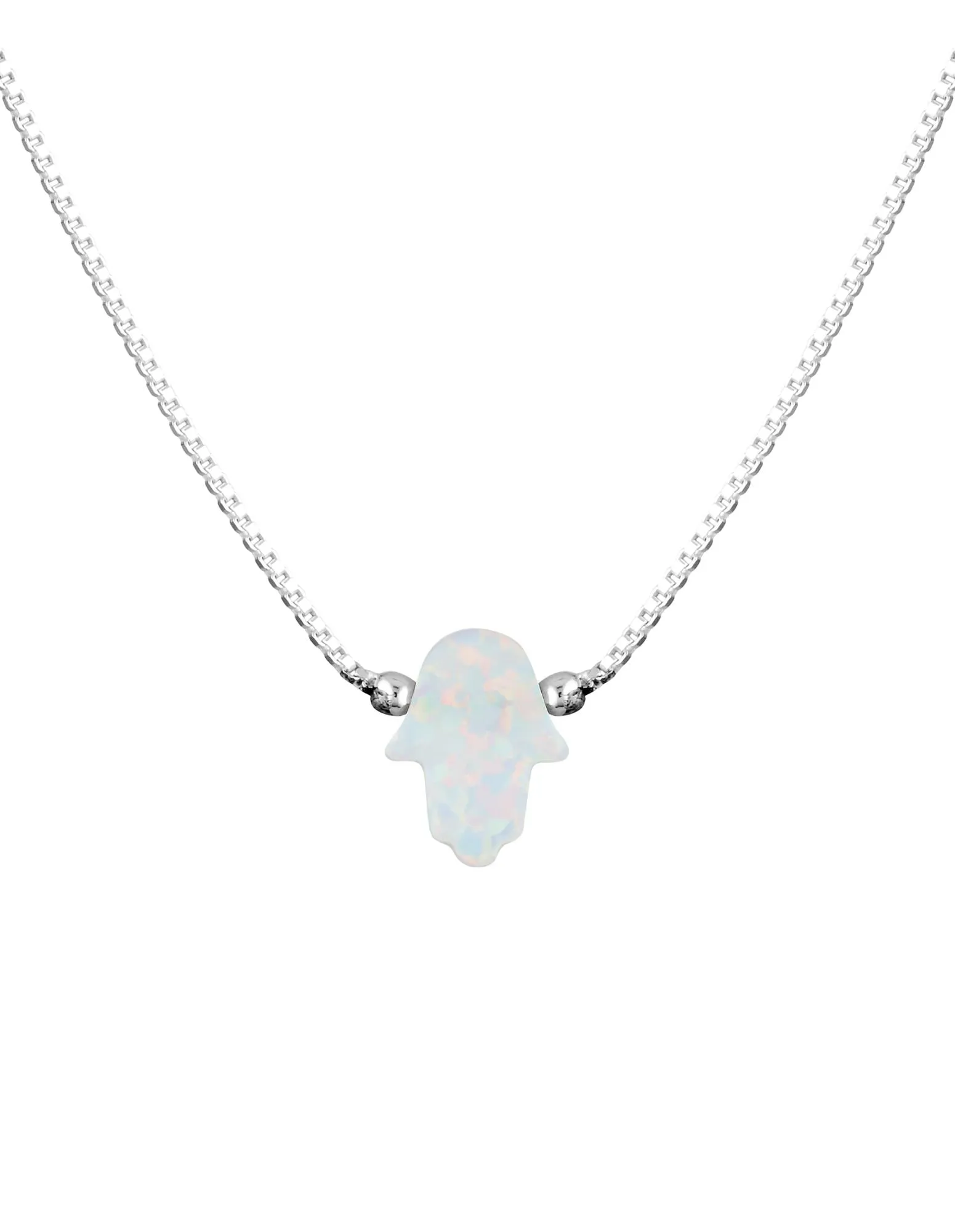 Mocha Sterling Silver Mini Hamsa Fine Necklace - White