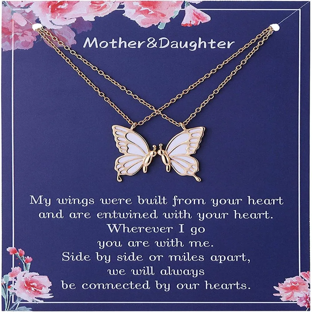 Mother Daughter Butterfly Necklaces, Matching Mommy and Me Butterfly Pendant Necklace Set for 2, Mom Daughter Chain Jewelry, Mother's Day Gift (Silver)