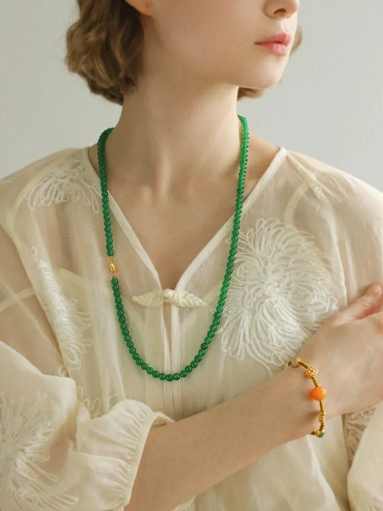 Multi-element Green Onyx Long Detachable Necklace