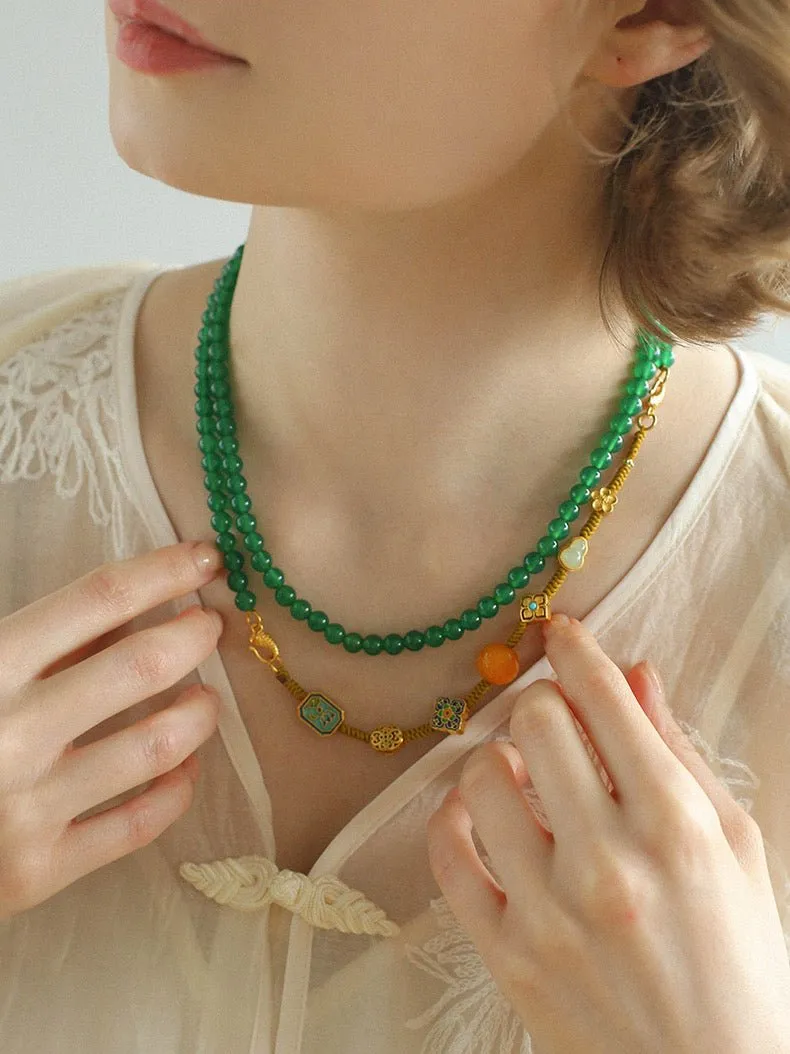 Multi-element Green Onyx Long Detachable Necklace