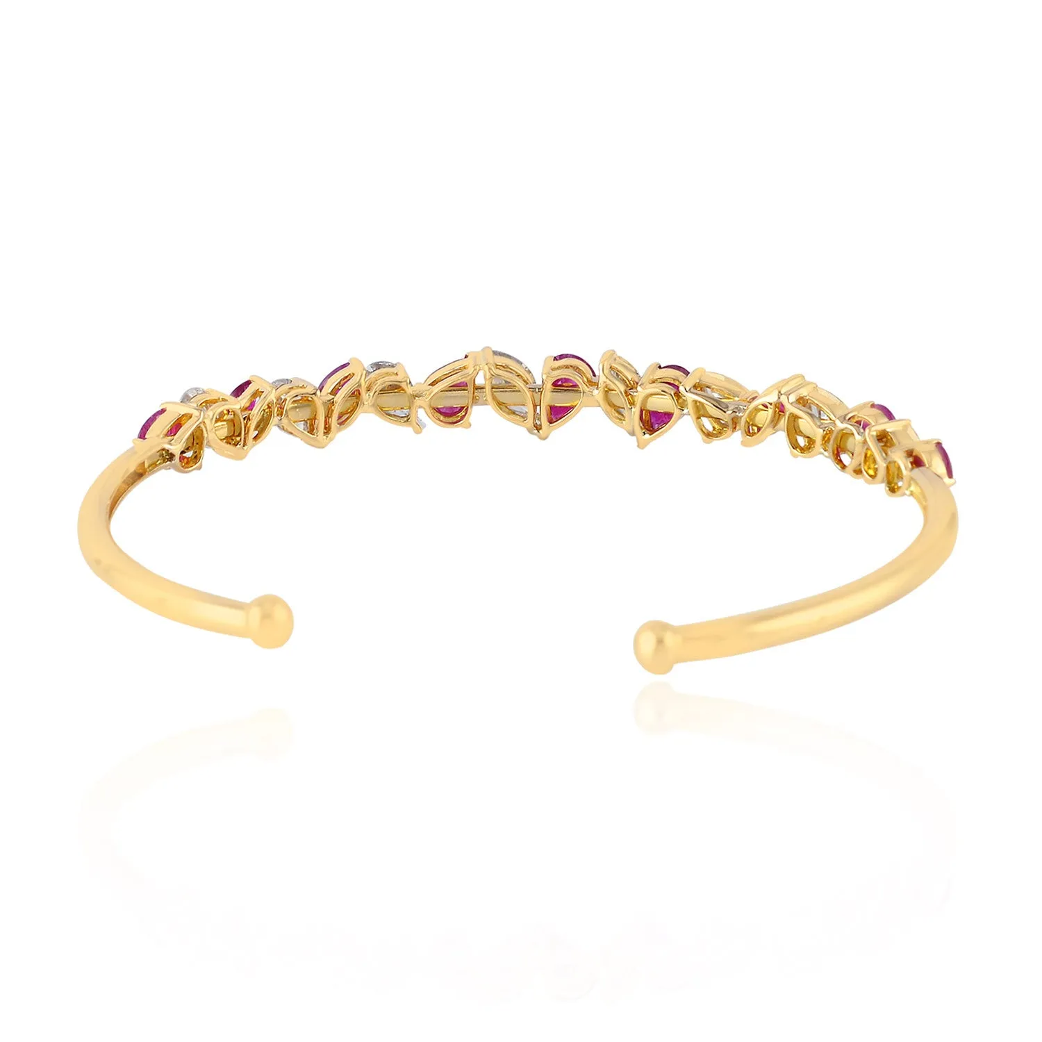 Multi Shape Ruby Natural Rose Cut Diamond Designer Cuff Bangle 18K Yellow Gold