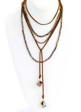 Multi-Wrap Leather Necklace with Faceted Beads