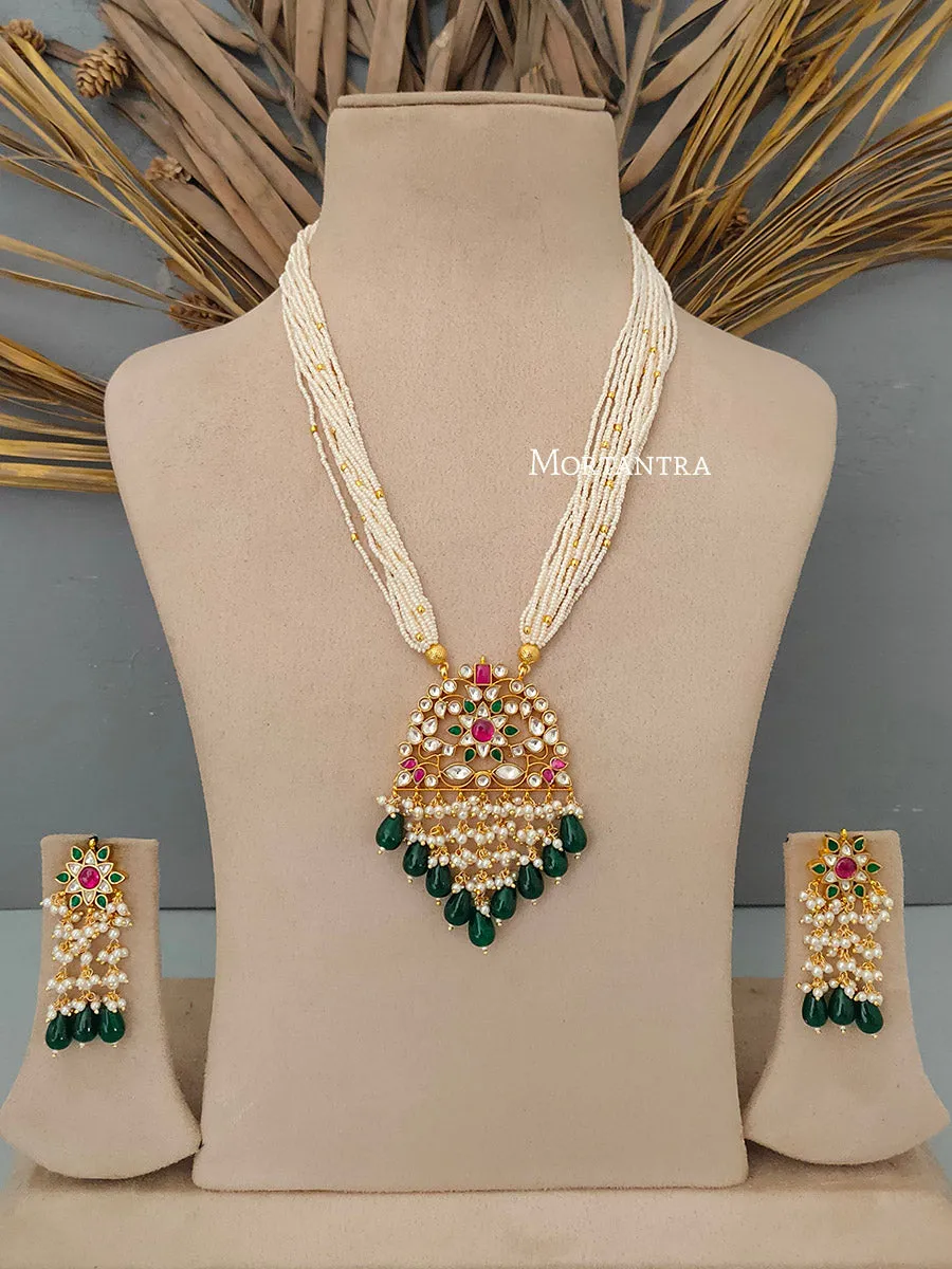 Multicolor Gold Plated Jadau Kundan Necklace Set - MS1721M