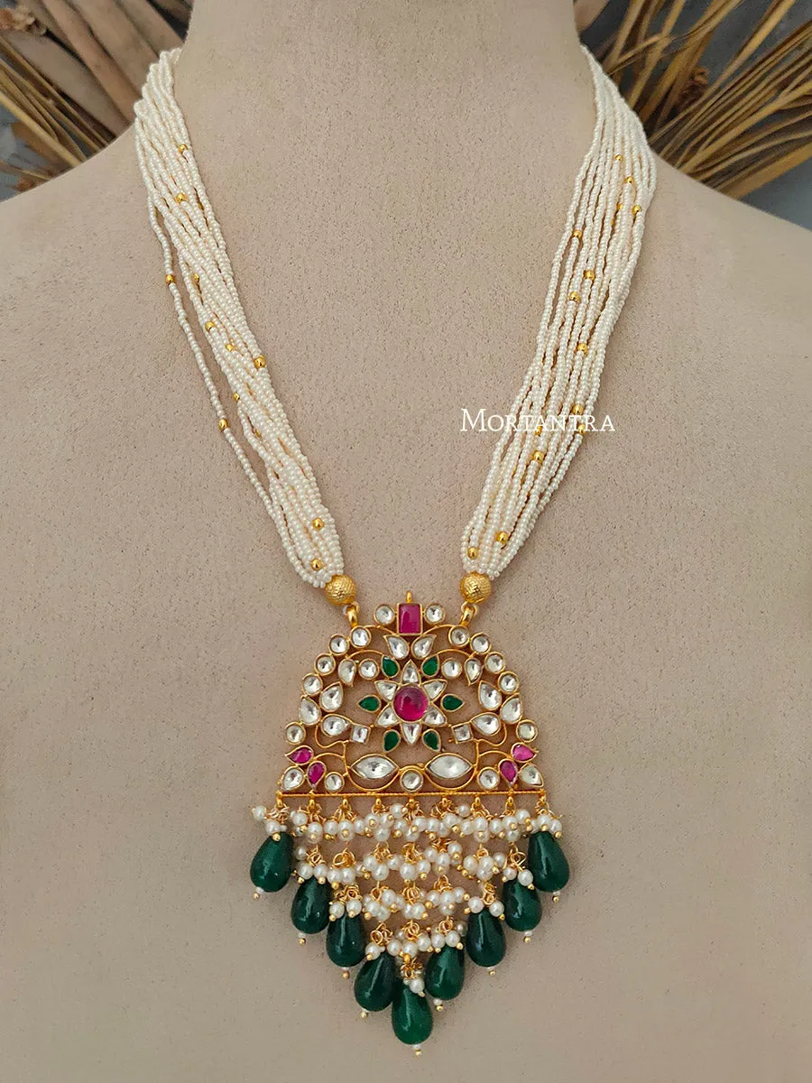 Multicolor Gold Plated Jadau Kundan Necklace Set - MS1721M