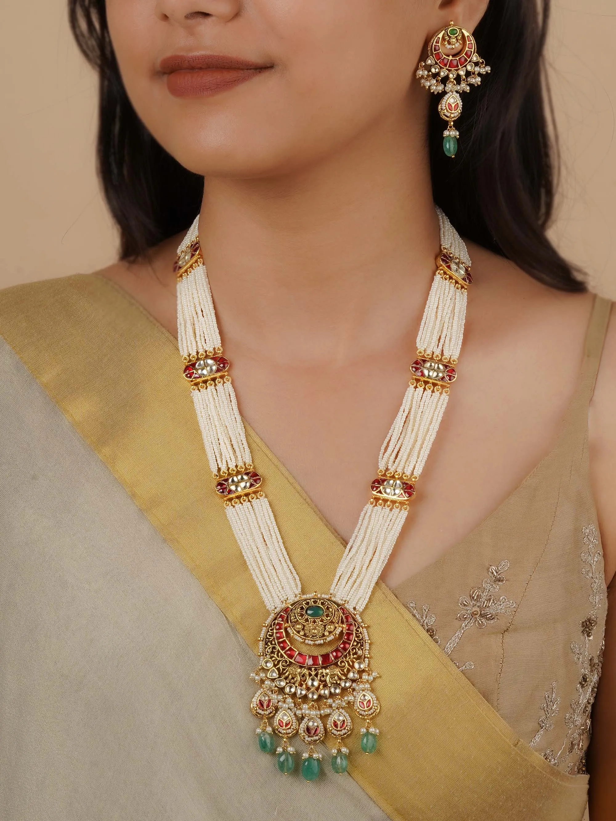 Multicolor Gold Plated Jadau Kundan Necklace Set - MS2170M