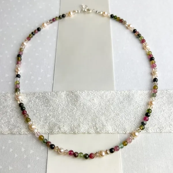 Multicolor Tourmaline and Freshwater Pearl Necklace