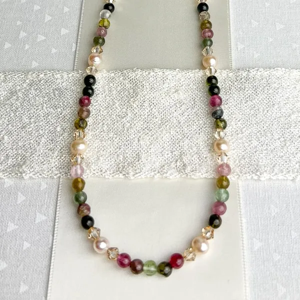 Multicolor Tourmaline and Freshwater Pearl Necklace