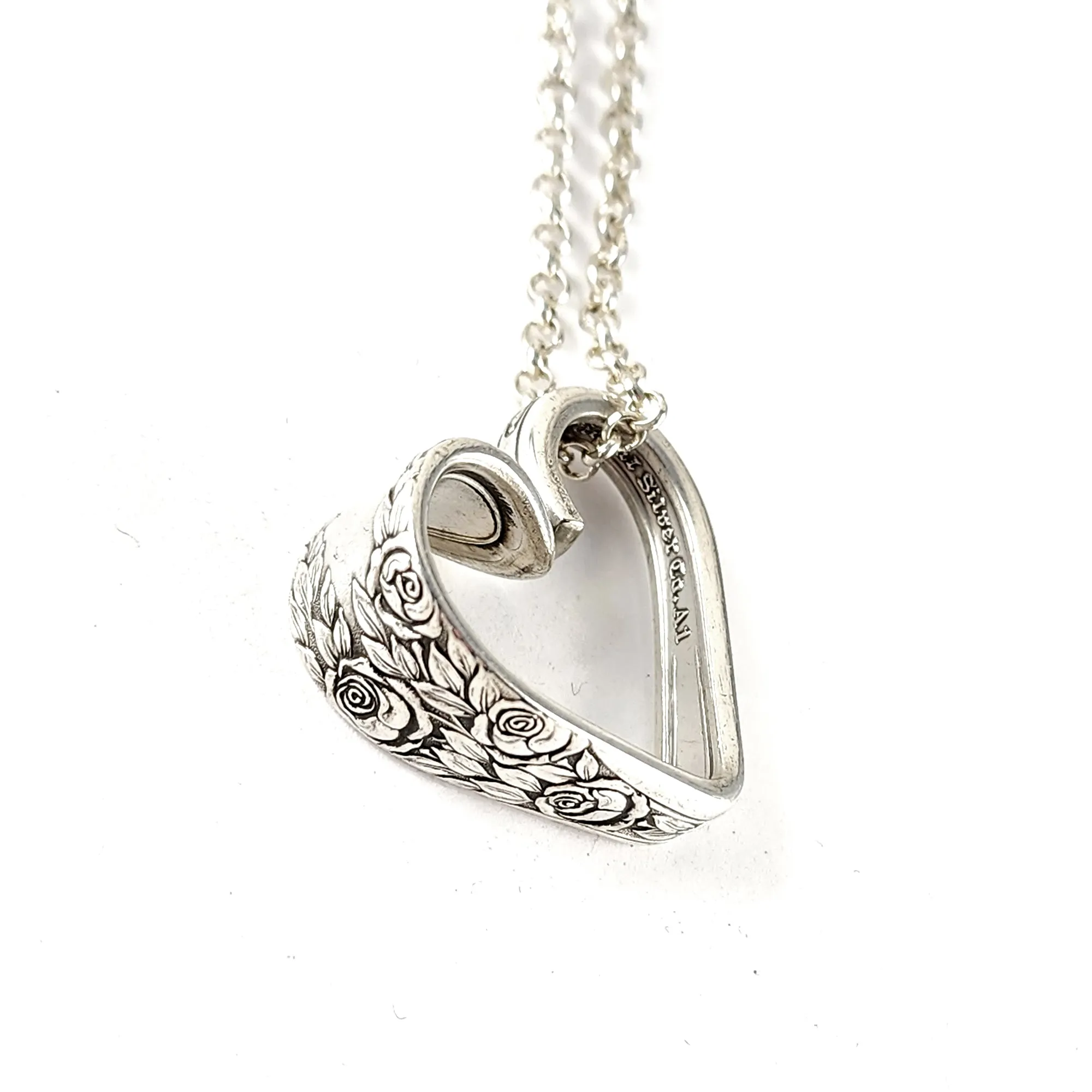 National Rose & Leaf Floating Heart Spoon Necklace