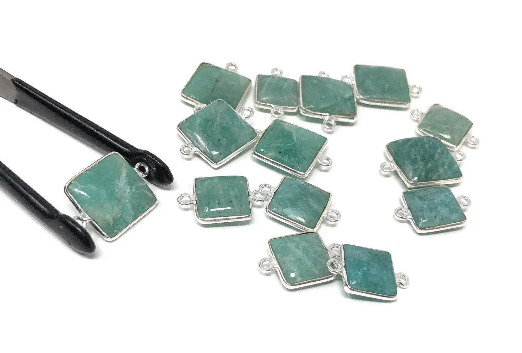 Natural Amazonite Gemstone Connector, Sterling Silver Connectors,