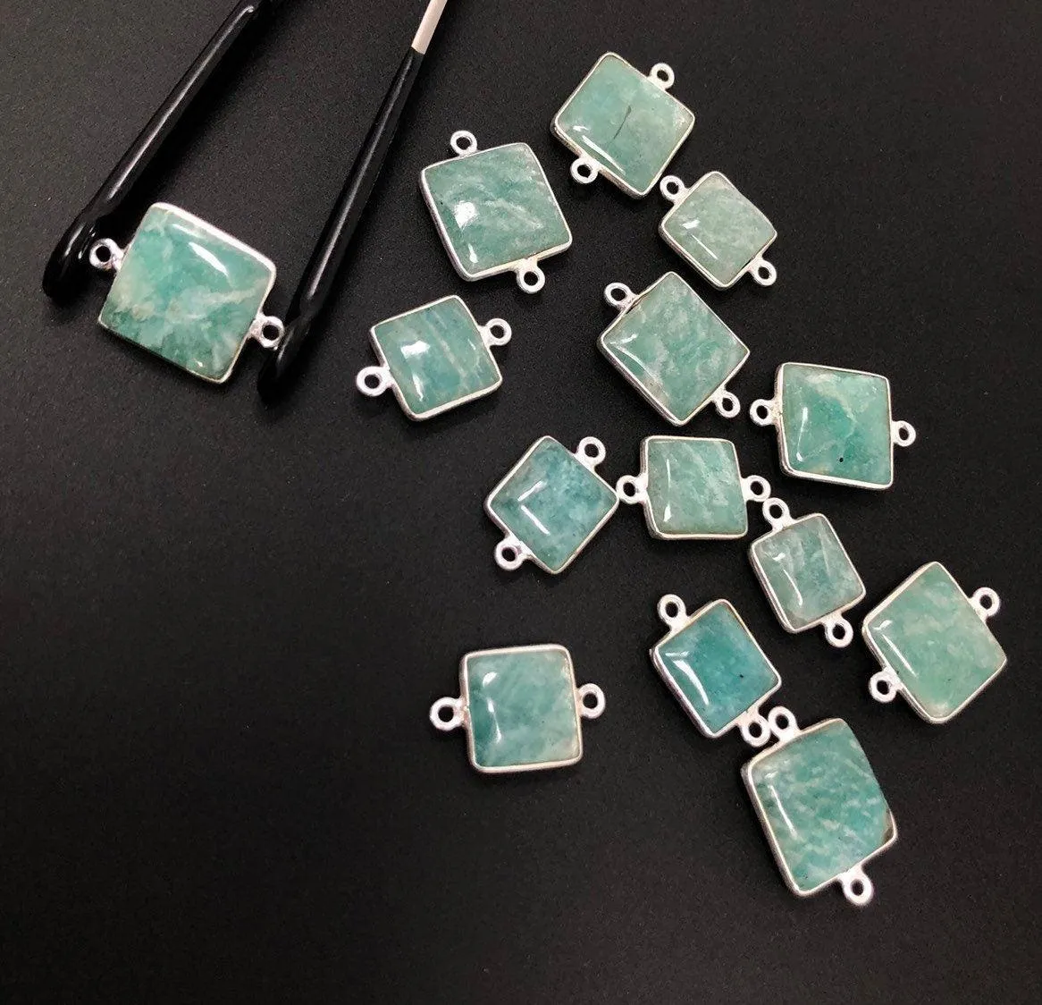 Natural Amazonite Gemstone Connector, Sterling Silver Connectors,