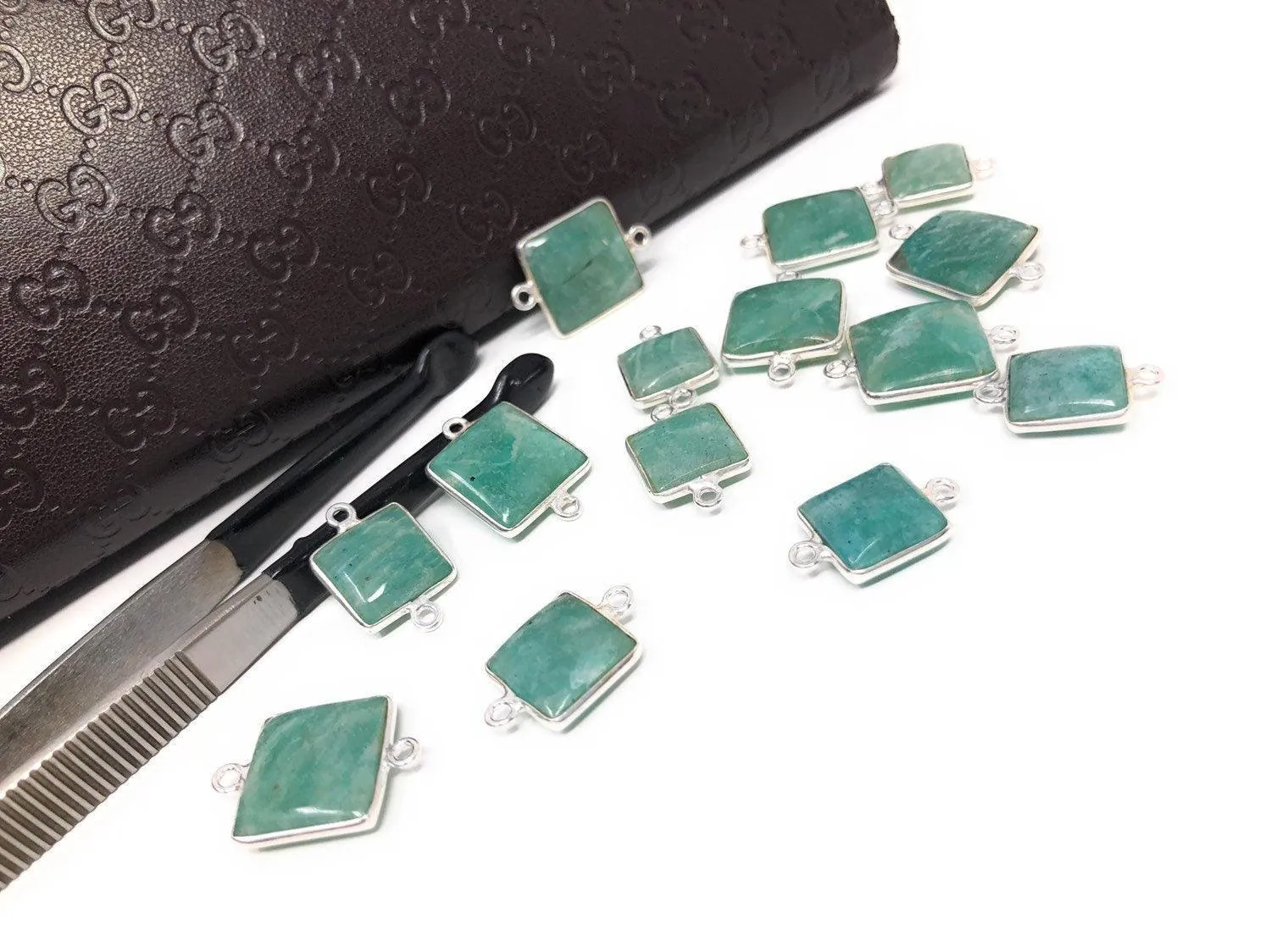 Natural Amazonite Gemstone Connector, Sterling Silver Connectors,