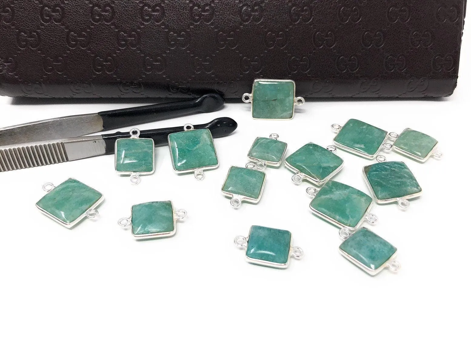 Natural Amazonite Gemstone Connector, Sterling Silver Connectors,