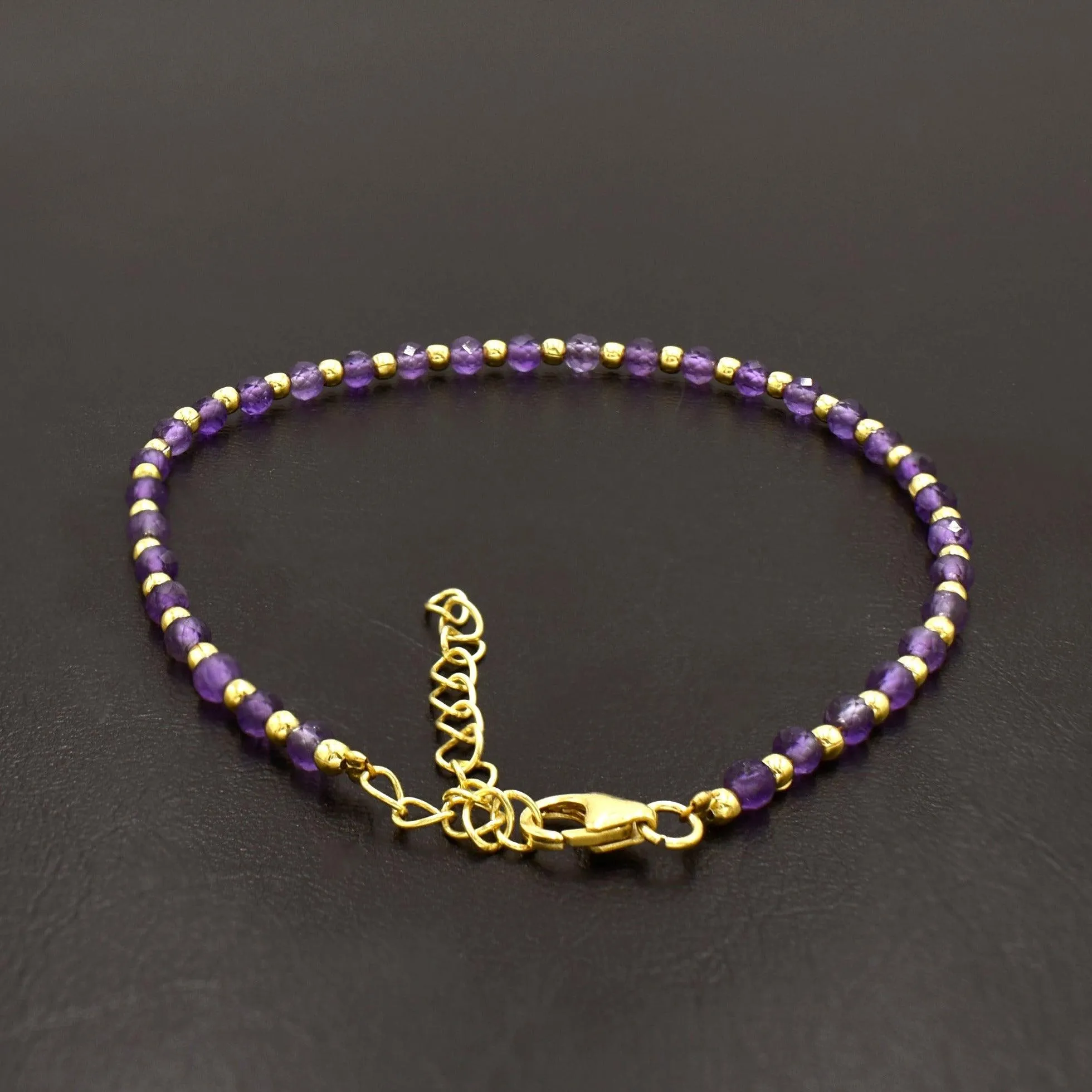 Natural Amethyst Beaded Silver Bracelet