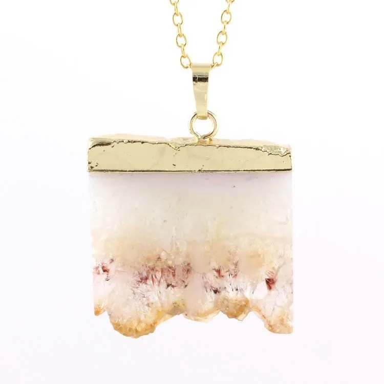 Natural Amethyst Citrine Stalactite Crystal Quartz Healing Pendant Necklace