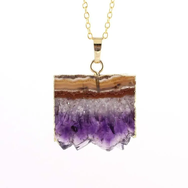 Natural Amethyst Citrine Stalactite Crystal Quartz Healing Pendant Necklace