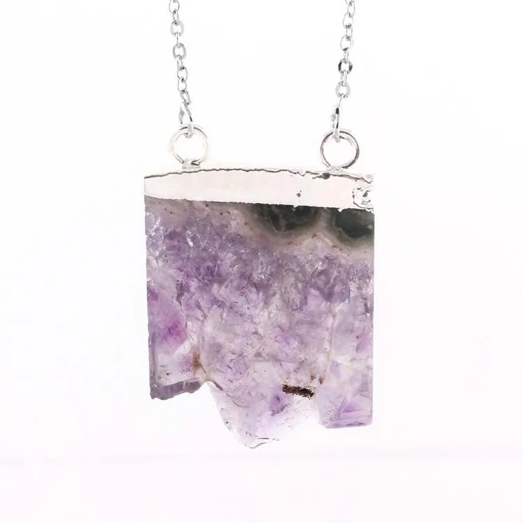 Natural Amethyst Citrine Stalactite Crystal Quartz Healing Pendant Necklace