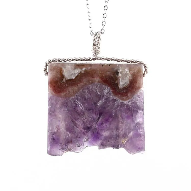 Natural Amethyst Citrine Stalactite Crystal Quartz Healing Pendant Necklace